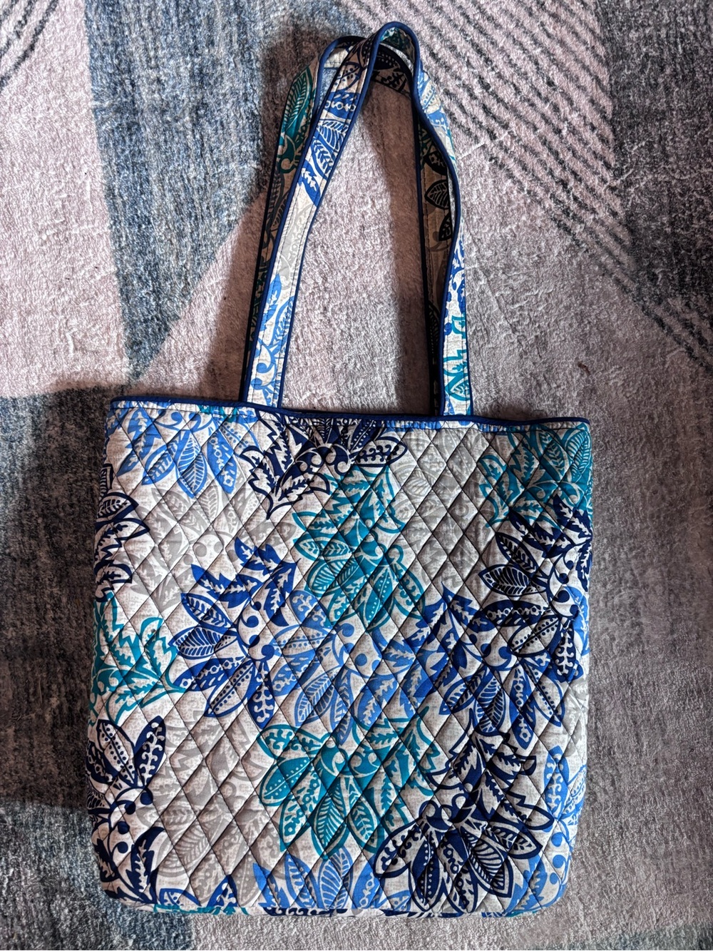 Vera Bradley Quilted Floral Tote in Blue and Teal
